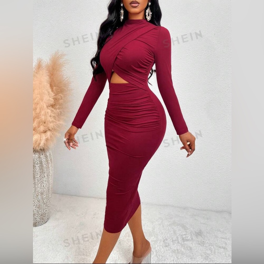 SHEIN Slayr Mock Neck Cut Out Ruched Bodycon Dress